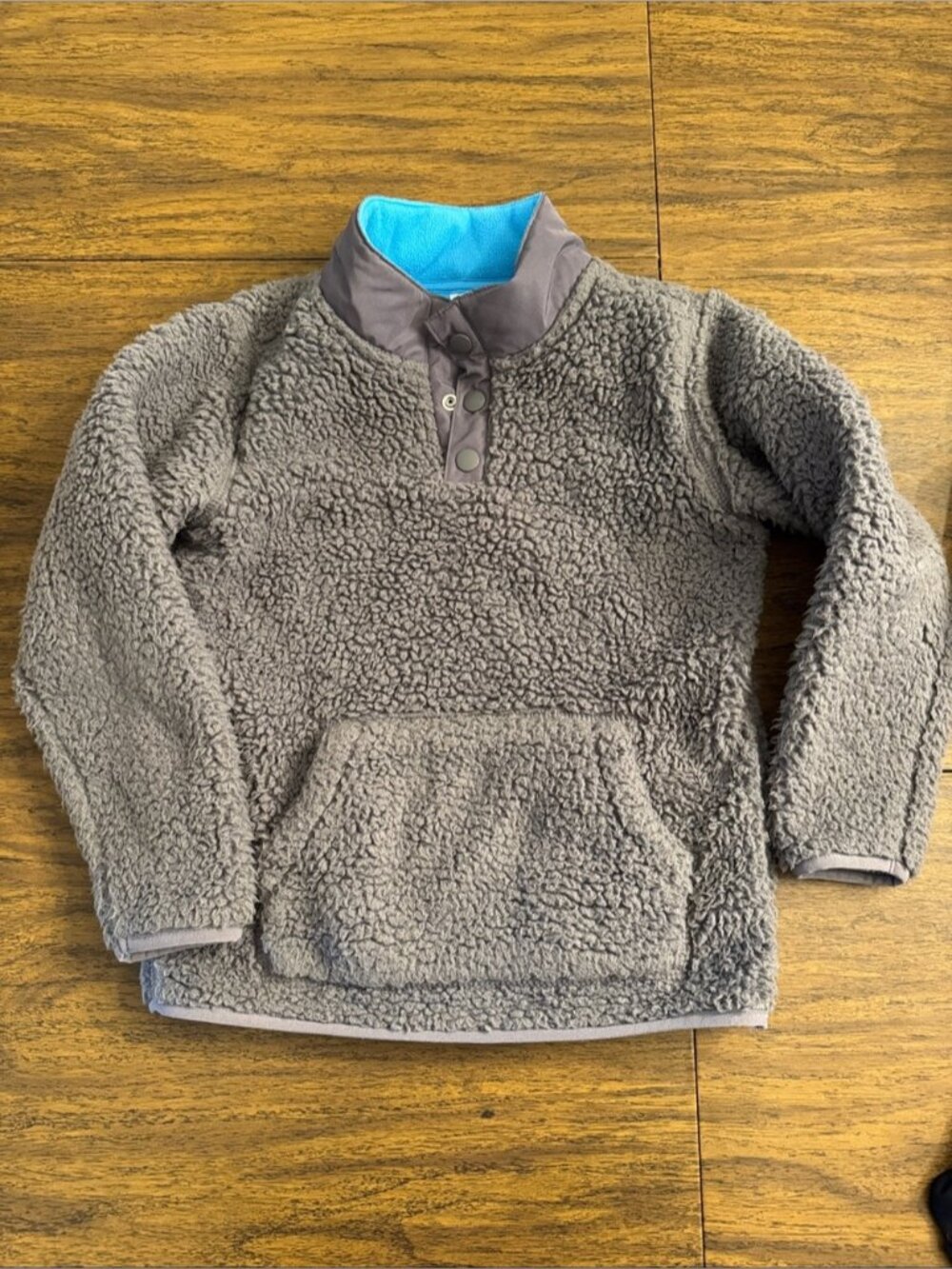 Kids Carter Gray Sherpa Pullover with Blue Lining - Cozy Winter Top